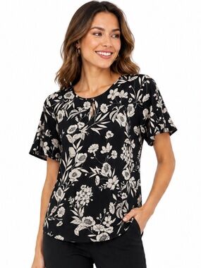 Ann Taylor Petite Navy Floral Blouse – Size MP